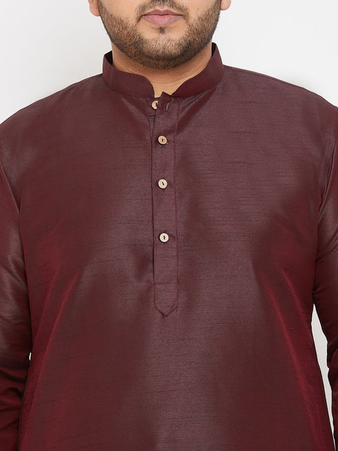 Vastramay Men's Plus Size Wine Silk Blend Kurta Pyjama Set